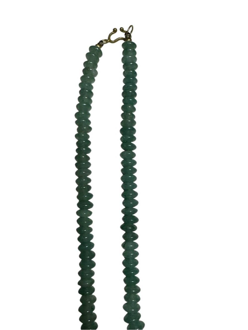 Vintage Jade-Tone Green Stone Beaded Necklace – Long Strand with Brass Spacers - Picture 10 of 13